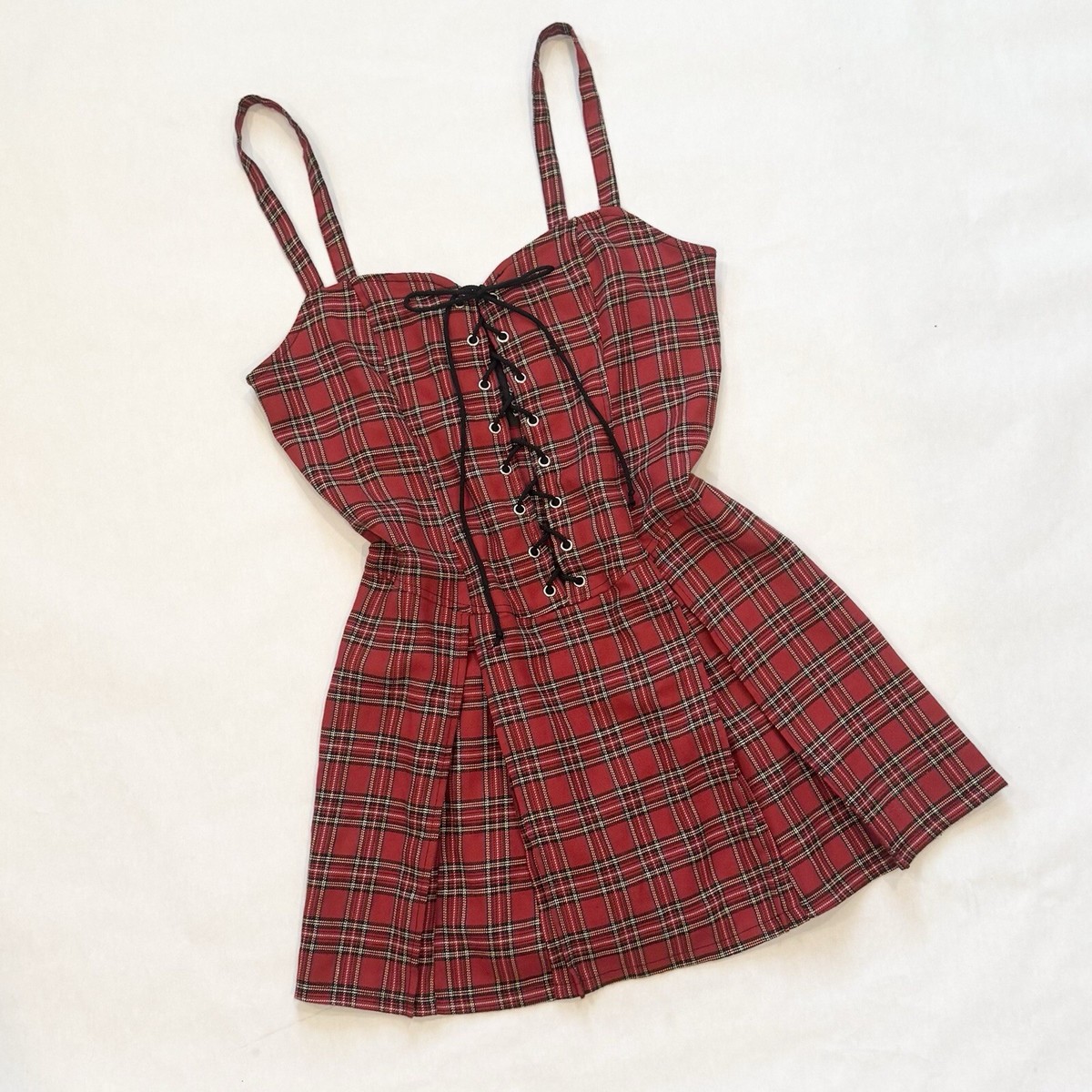 Vintage Lip Service Red Black Plaid Lace Up Corset Mini Dress L | eBay Vintage Lip Service Red Black Plaid Lace Up Corset Mini Dress L | eBay