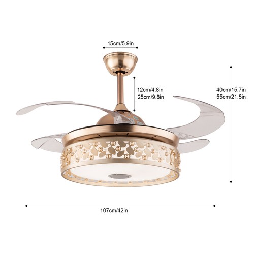 42 Inch Retractable Invisible Ceiling Fan with Light and Bluetooth Speaker - Picture 9 of 11