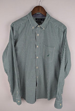Nautica Long Sleeve Shirt Mens Large Green White Check Button Collared Logo