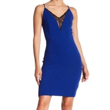 Soprano Lace Trim Bodycon Blue Dress Adjustable Shoulder Straps Size L NWT