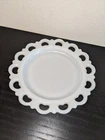 Vintage White Milk Glass Lace Heart Edge Small Serving Plate Tray 8"