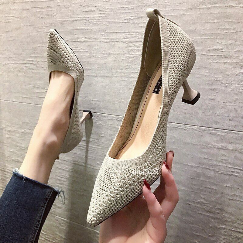Women High Heels Knit Stretch Fabric Pointed Toe Party Dress Pumps Shoes Ladies Women High Heels Knit Stretch Fabric Pointed Toe Party Dress Pumps Shoes Ladies