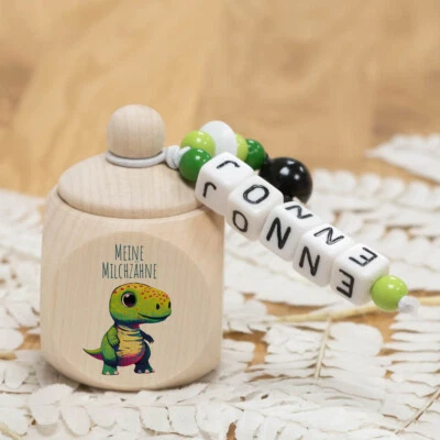 meinkerzenshop® Zahndose aus Holz DINO - zur Aufbewahrung der Milchzähne