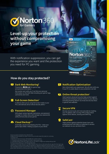 Norton LifeLock Norton 360 for Gamers 1 User 1 Device 12 month 50GB PC Cloud - Picture 2 of 2