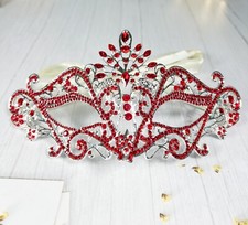 Masquerade Mask Luxury Crystal, Rhinestone Red Mask, Elegant Party Silver Mask