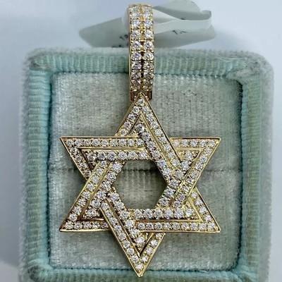 2Ct Round Cut Natural Moissanite Tester Pass Star Pendant 14k Yellow Gold Finish
