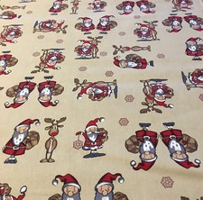Santa Christmas Fabric With Reindeer New Sold By The Yard