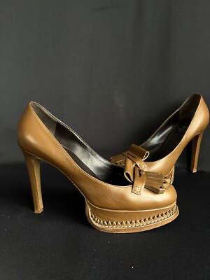 Moschino Cheap&Chic Women's Leather Heels Shoes Brown Size US 7 EU 37 1/2