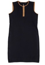 LRL Ralph Lauren Womens SMALL Black Knit Evening DRESS Faux Brown Leather Trim