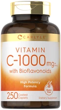Vitamin C 1000mg with Bioflavonoids | 250 Caplets | with Rose Hips | by Carlyle 