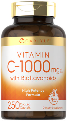 Vitamin C 1000mg with Bioflavonoids | 250 Caplets | with Rose Hips | by Carlyle 