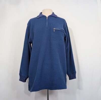 Vintage 90s Top Blue Textured Knit Pullover Half Zip Oversize Women's Size M