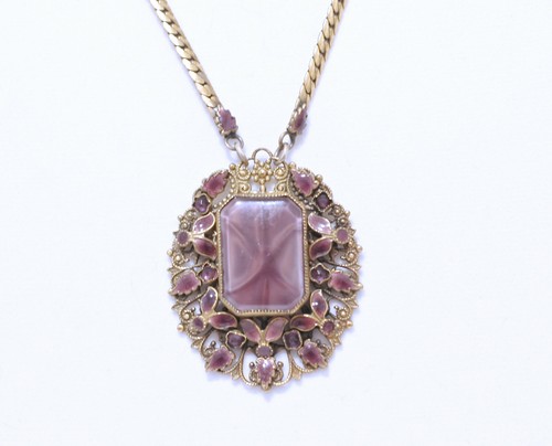 Antique Neiger Purple Plum Enamel Filigree Pendant