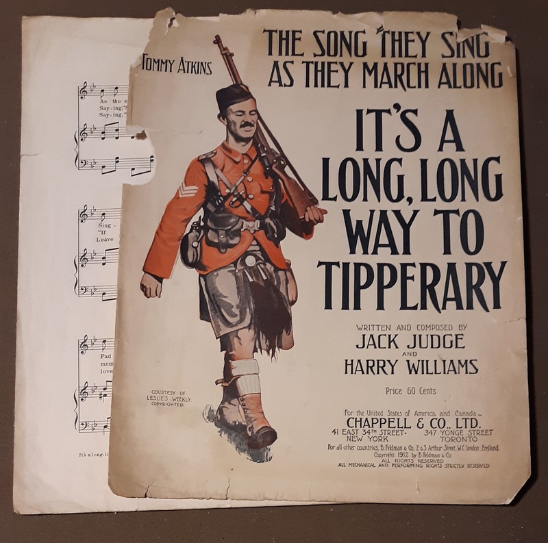 1912 It's A Long, Long Way to Tipperary Vintage Piano Sheet Music by Jack Judge