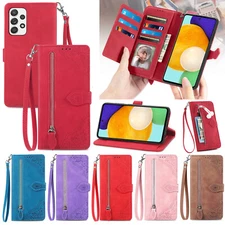 Fr Samsung A15/A14/A52/S23/S24 Zipper Pocket Wallet Card Flip Leather Stand Case