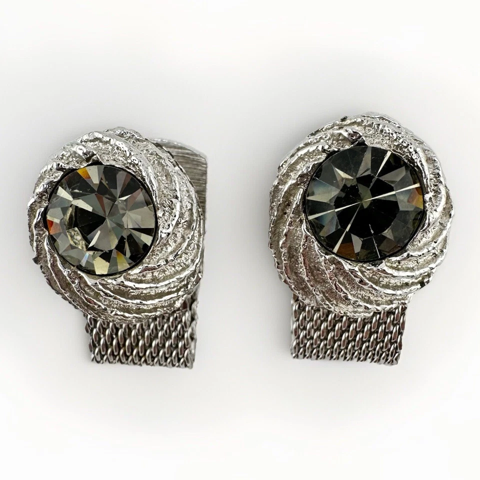 "Gemelos Swank vintage MCM retro gris audaz estrás tono plata 1,25 x,75""" Foto 4 de 4