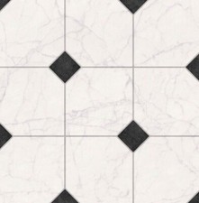 Vinyl Flooring Lino Roll Black & White Vintage Kitchen Diamond Victorian Tiles