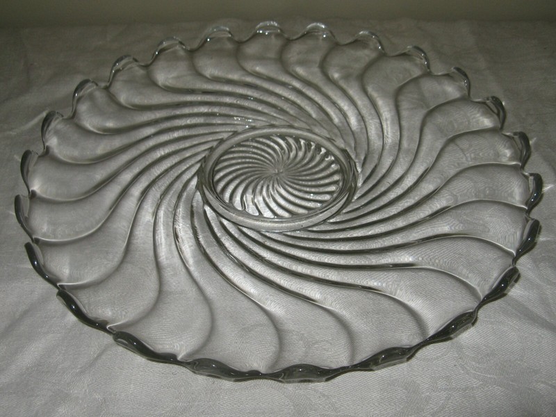 Vintage Clear Crystal Cut Glass Platter Tray Plate Swirl Pattern Wavy Fostoria?