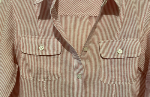 Banana Republic Top Women's 4 Linen Button Shirt Roll Tab Sleeves Pink Stripe - Picture 15 of 16