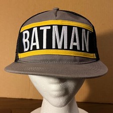 Batman Six Flags DC Comics Snapback Gray/Black Logo Adult Flat Bill Cap/Hat GUC