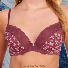 NEW Laura Ashley Bra Push Up 34C 36C Auburn Red Floral Print Lace UW 5460-84
