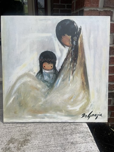 VTG Degrazia Navajo Mother & Child On Cavas 24” By 24” Estate Painting - Picture 11 of 14