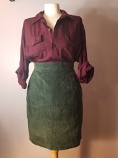 Express Leather Suede Hunter Green Silver Button Mini Skirt