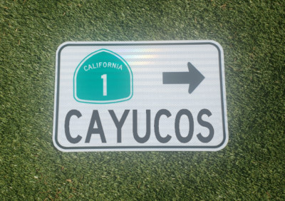 CAYUCOS HWY 1 route road sign, California, Pacific Coast Hwy, Morro Bay