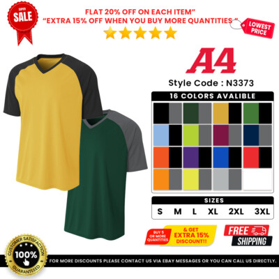 A4 N3373 Mens Short Sleeve Moisture Wicking Dri-Fit Strike Raglan Jersey T-Shirt