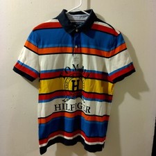 Tommy Hilfiger Striped New York Polo Size Large M Colorful crest