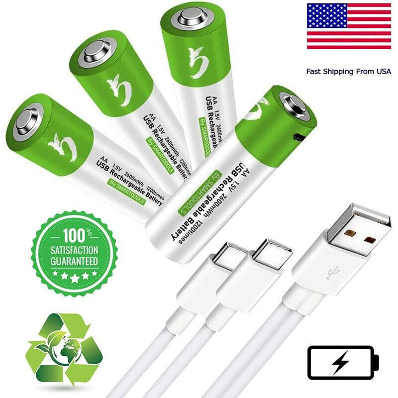 4/8PC 1.5V AA AAA Rechargeable Battery Type C USB Fast Charge Lot