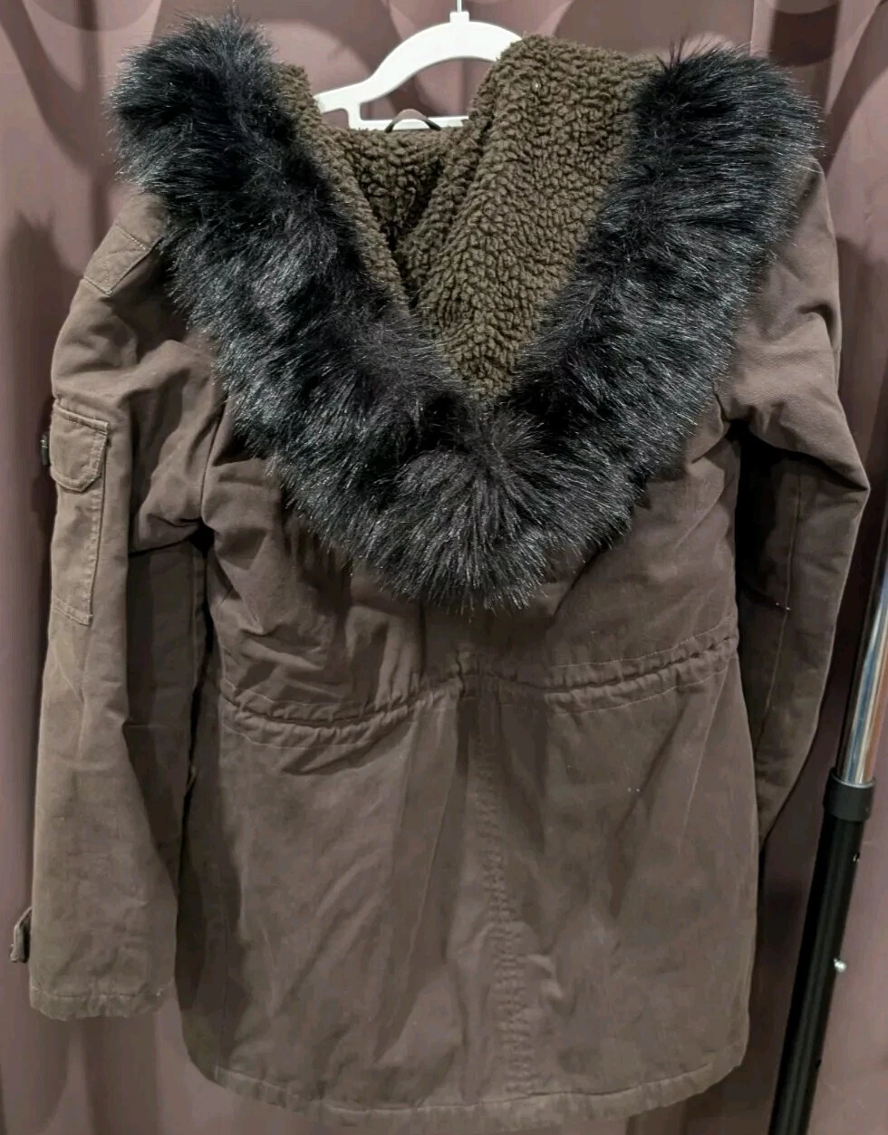 Michael Kors Parka Cappotto Rimovibile Ecopelliccia Bordo Cappuccio Marrone Donna Small