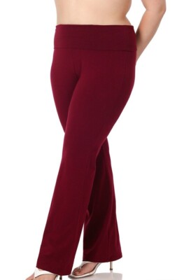 Zenana Plus Size Yoga Pants Womens Fold Over Waist Flare Cozy Burgundy 1X 2X