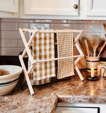 Small Drying Rack Countertop Table, Tea Towel Wood Laundry Rack, Rustic Kitchen