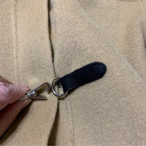 Alexandra Bartlett Tan 100% Wool Coat Clip Closure Black Trim Women’s Size Small - Picture 6 of 8