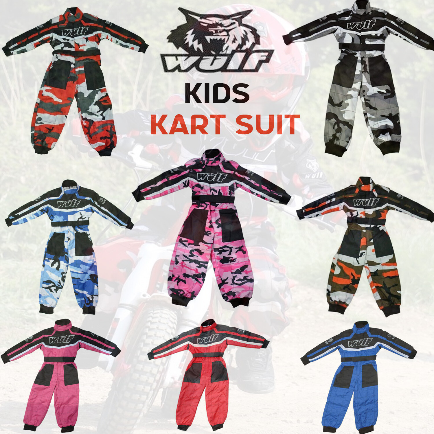 WULF Tuta Kart Bambini Motocross Fuoristrada Sporco Quad Pit Bike Junior Cub MX Abbigliamento