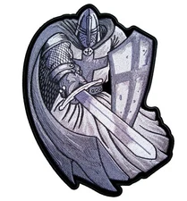 Christian Crusader Templar Knight W Sword Silver Embroidered Biker Patch