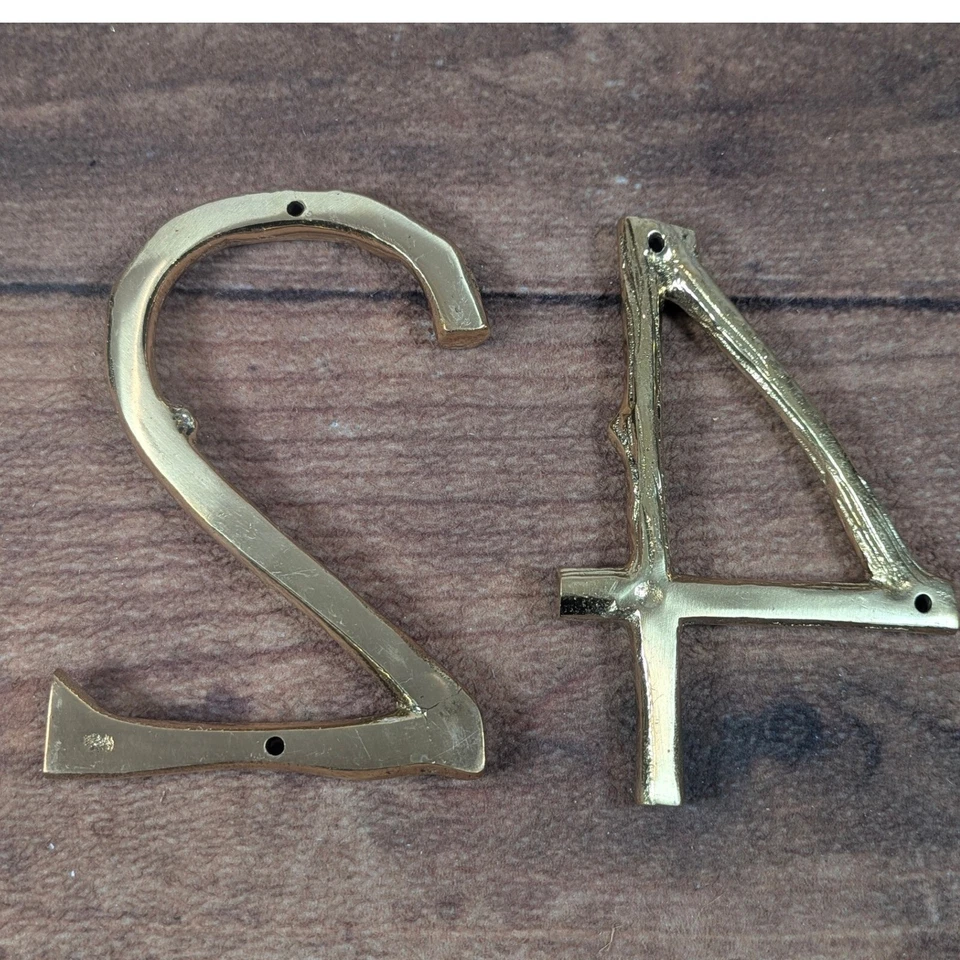 Vintage Brass House Numbers 24 Bamboo Style Gold Finish Wall Decor - Image 4 of 4