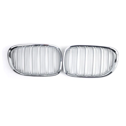 For BMW F01 F02 F03 F04 2009-15 2Pcs Chrome Dual Slat Front Bumper Kidney Grille - Picture 2 of 8