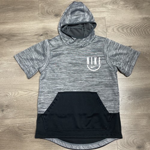 Nike Dri-Fit Boy's Youth Large Short Sleeve Hooded Black Gray Sweatshirt