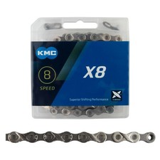 KMC X8 Chain 6/7/8 Speed 1/2 x 3/32 116L Nickel SILVER/DARK SILVER