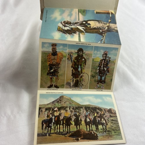 Indians Of The Northwest Fold Out Linen Postcard Vintage 1940 18 Pictures - Picture 7 of 9