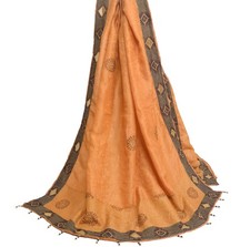 Sushila Vintage Brown 100 Pure Silk Dupatta Embroidered Floral Long Stole Wrap