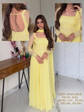 Designer Yellow Georgette Maxi Anarkali Suit set deep back Indian Party Wear