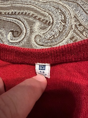 Girls Sz 7-8 Sweater Cardigan Red Burgundy Button Up - Picture 2 of 4