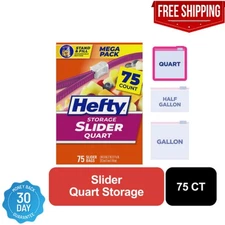 Hefty Slider Freezer Storage Bags, Quart Size, 75 Count