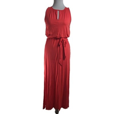 Three Dots Coral Jersey Viscose Sleeveless Keyhole Maxi Dress  X-Small Sundress