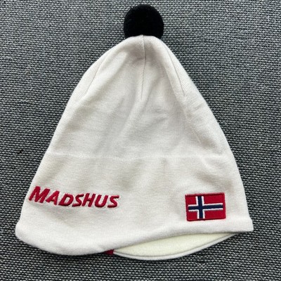 Madshus Beanie Hat Ski Cap Sz 56 Cross Country Biathlon Norway Flag Nordic White
