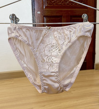 Vintage Sheer Brown Nylon Panty Sz.7/L Silky Bikini Floral Lace Brief Hip 37-40"