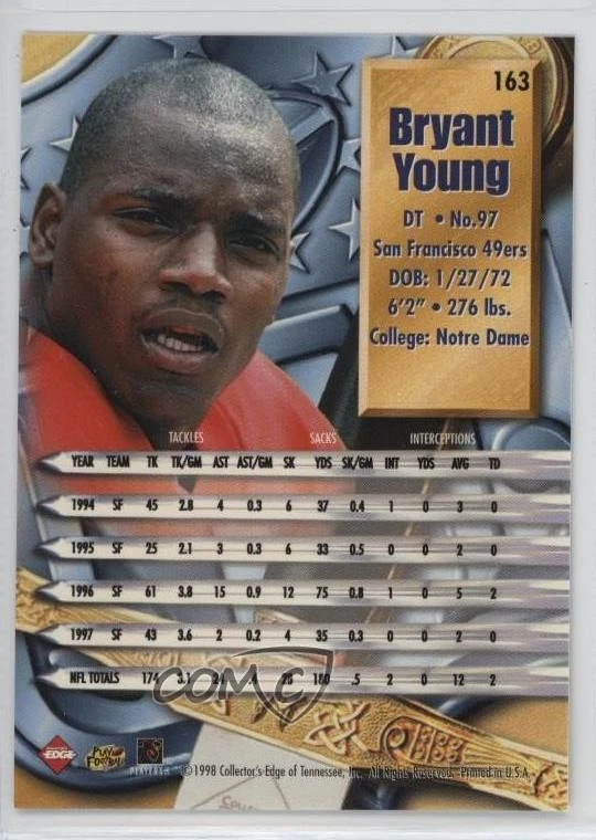 1998 Collector's Edge Supreme Season Review Bryant Young #163 HOF - Image 2 of 2